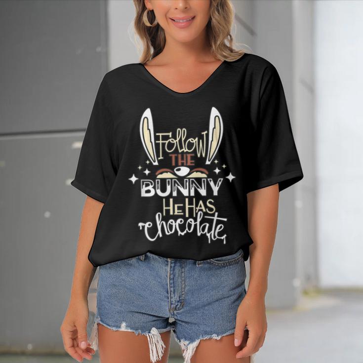 Follow The Bunny He Has Chocolate Women's Bat Sleeves V-Neck Blouse