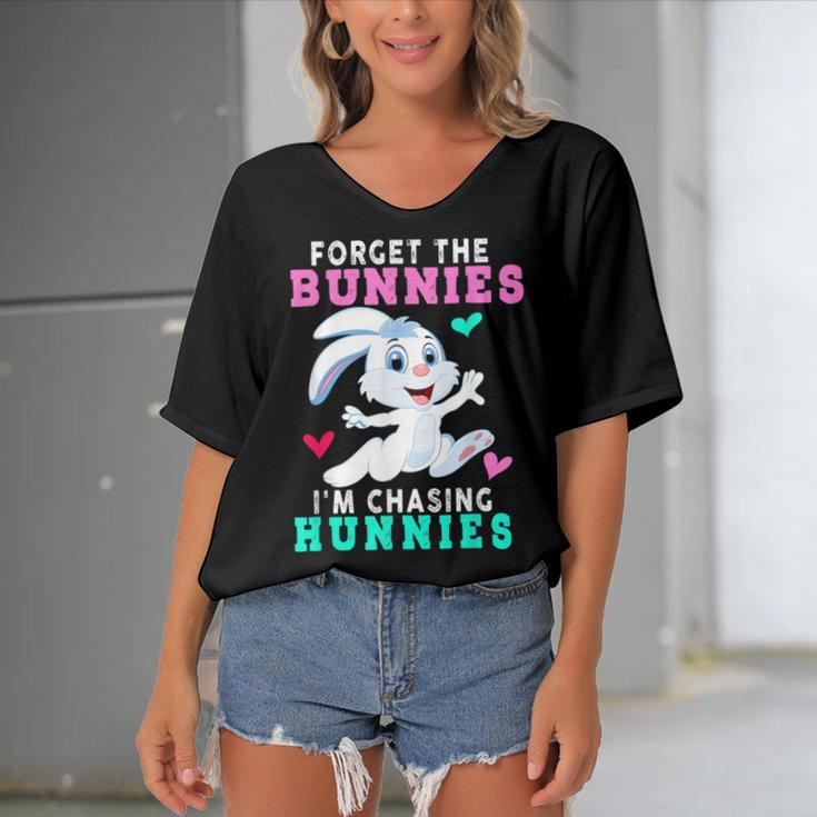 Forget The Bunnies Im Chasing Hunnies Funny Women's Bat Sleeves V-Neck Blouse