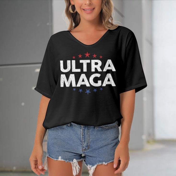 Funny Anti Joe Biden Ultra Maga Support Trump Patriotic Women's Bat Sleeves V-Neck Blouse