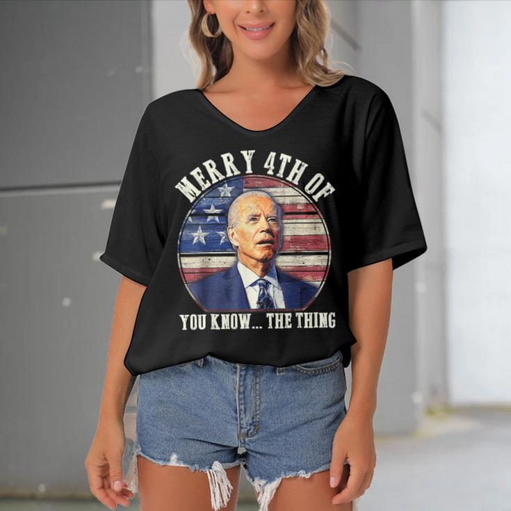 Funny Biden Merry 4Th Of You Know The Thing Anti Biden Women's Bat Sleeves V-Neck Blouse