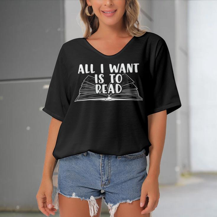 Funny Books All I Want To Do Is Read Women's Bat Sleeves V-Neck Blouse