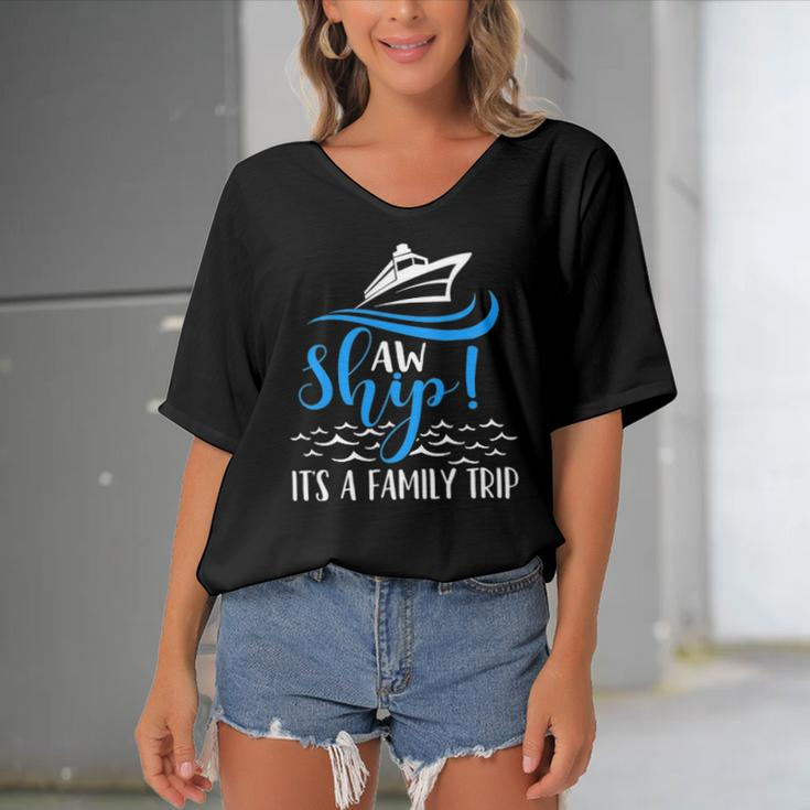 Funny Cruise Vacation - Aw Ship Its A Family Trip Women's Bat Sleeves V-Neck Blouse