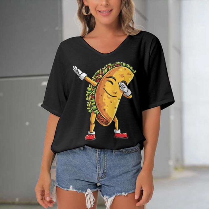 Funny Dabbing Taco Cinco De May Mexican Food V5 Women's Bat Sleeves V-Neck Blouse