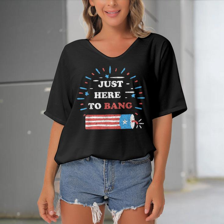 Funny Im Just Here To Bang Fourth Of July 4Th Of July Women's Bat Sleeves V-Neck Blouse