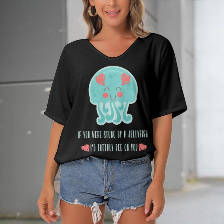 Funny Jellyfish Sting Valentines Day Gift For Love Women's Bat Sleeves V-Neck Blouse