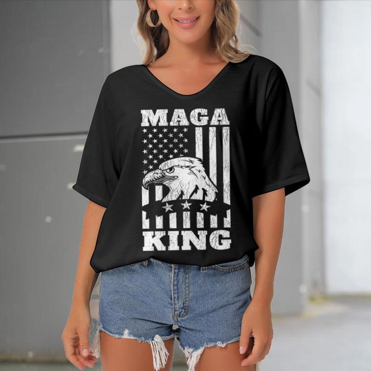 Funny Maga King Trump Supporter Gift Maga King Women's Bat Sleeves V-Neck Blouse