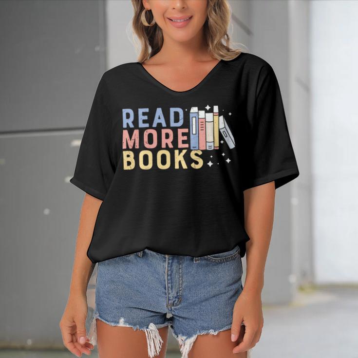 Funny Read More Books Gift Women's Bat Sleeves V-Neck Blouse