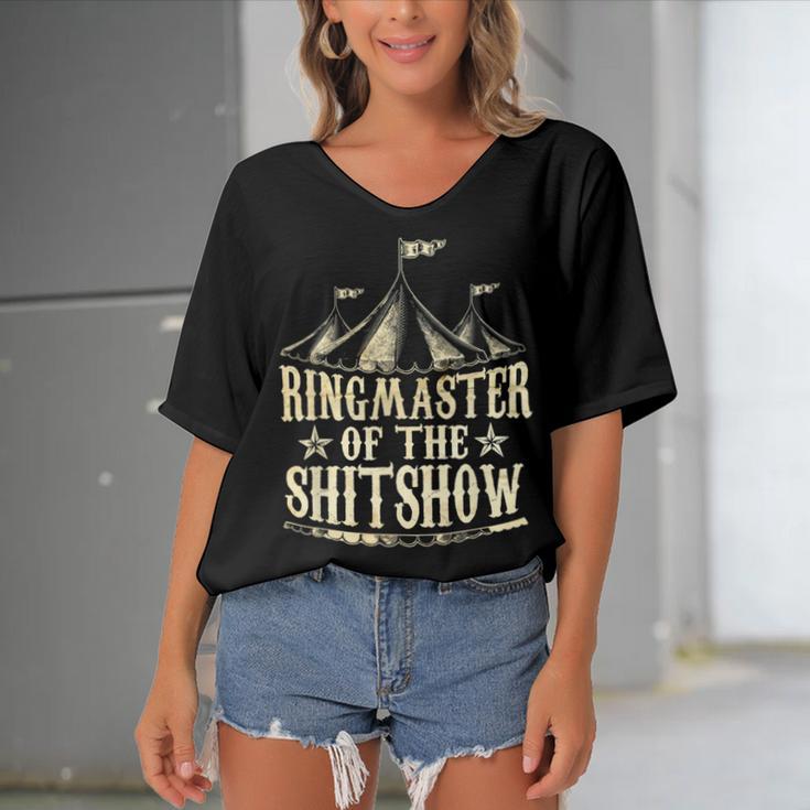 Funny Ringmaster Of The Shitshow Circus Staff Shit Show Women's Bat Sleeves V-Neck Blouse