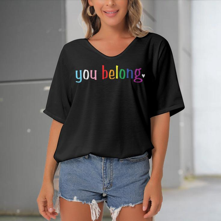 Gay Pride Design With Lgbt Support And Respect You Belong Women's Bat Sleeves V-Neck Blouse