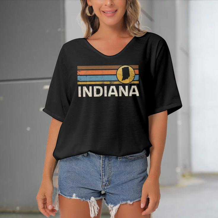 Graphic Tee Indiana Us State Map Vintage Retro Stripes Women's Bat Sleeves V-Neck Blouse