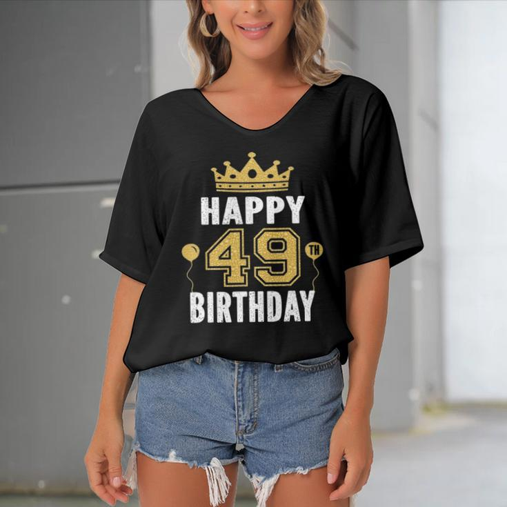 Happy 49Th Birthday Idea For 49 Years Old Man And Woman Women's Bat Sleeves V-Neck Blouse