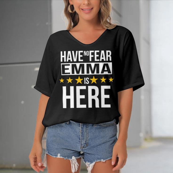 Have No Fear Emma Is Here Name Women's Bat Sleeves V-Neck Blouse