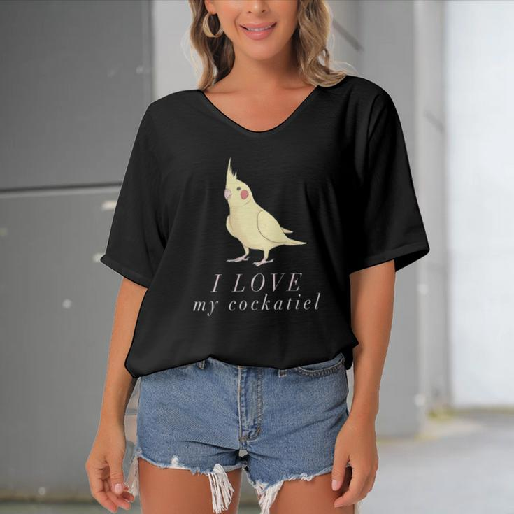 I Love My Cockatiel - Cockatiel Parrot Women's Bat Sleeves V-Neck Blouse