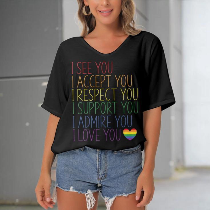 I See Accept Respect Support Admire Love You Lgbtq V2 Women's Bat Sleeves V-Neck Blouse