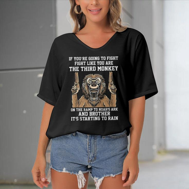 If Youre Going To Fight Fight Like Youre The Third Monkey Women's Bat Sleeves V-Neck Blouse
