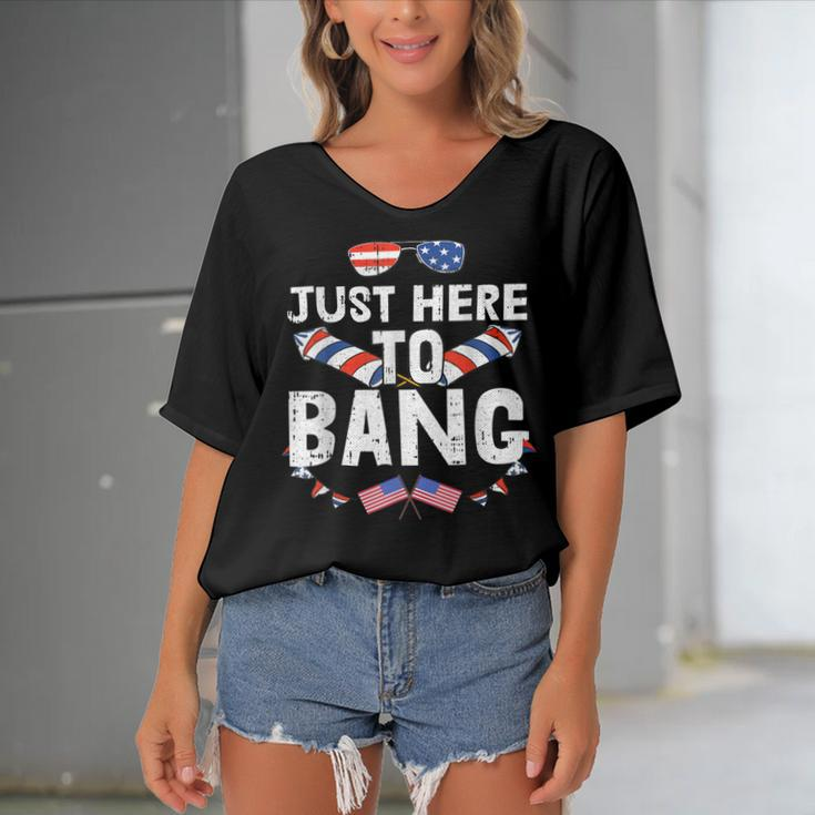 Im Just Here To Bang 4Th Of July Fireworks Fourth Of July Women's Bat Sleeves V-Neck Blouse