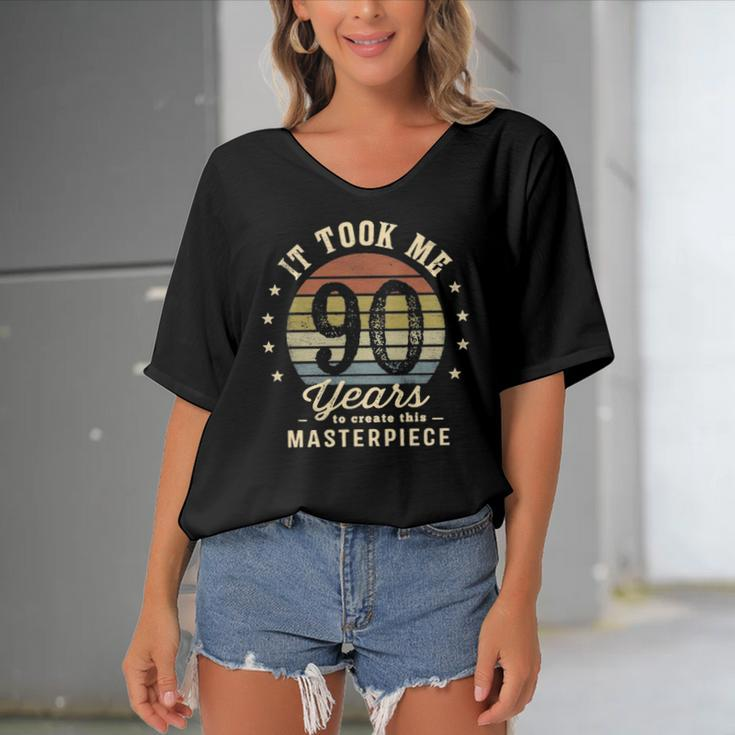 It Took Me 90 Years To Create This Masterpiece 90Th Birthday Women's Bat Sleeves V-Neck Blouse