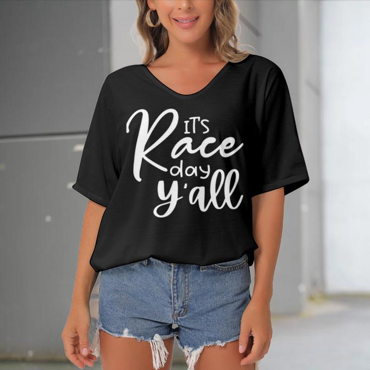 Its Race Day Yall Car Racing Funny Race Day Women's Bat Sleeves V-Neck Blouse