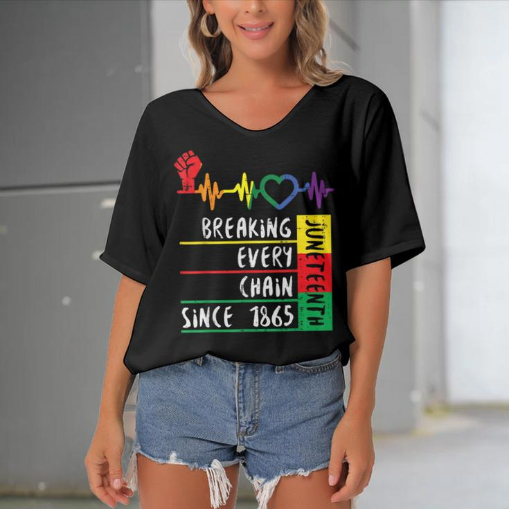 Juneteenth Breaking Every Chain Since 1865 Women's Bat Sleeves V-Neck Blouse