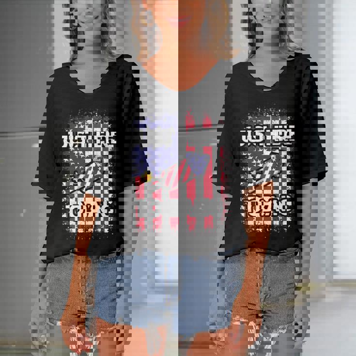 Just Here To Bang 4Th Of July American Flag Fourth Of July Women's Bat Sleeves V-Neck Blouse