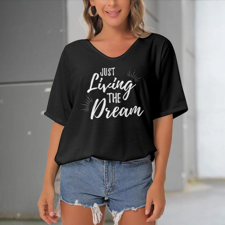 Just Living The Dreaminspirational Quote Women's Bat Sleeves V-Neck Blouse