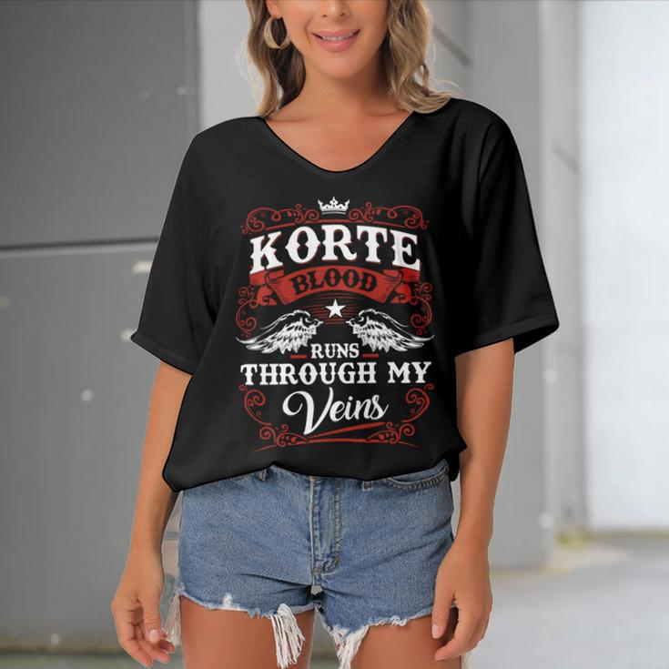 Korte Name Shirt Korte Family Name V2 Women's Bat Sleeves V-Neck Blouse