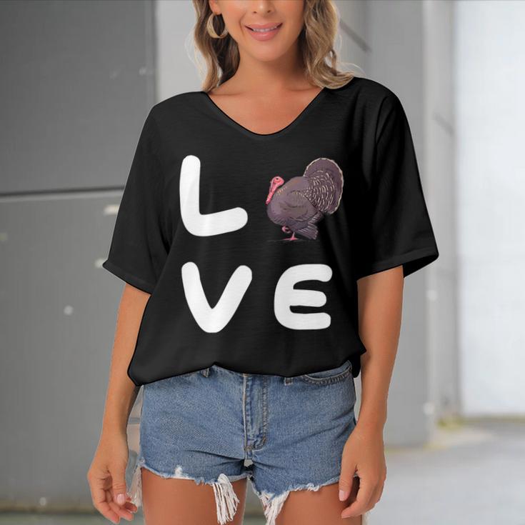 Love Turkeys Funny Turkey Thanksgiving 16 Shirt Women's Bat Sleeves V-Neck Blouse