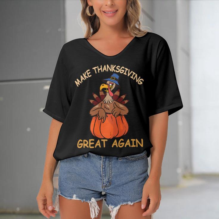 Make Thanksgiving Great Again Funny 1 Shirt Women's Bat Sleeves V-Neck Blouse