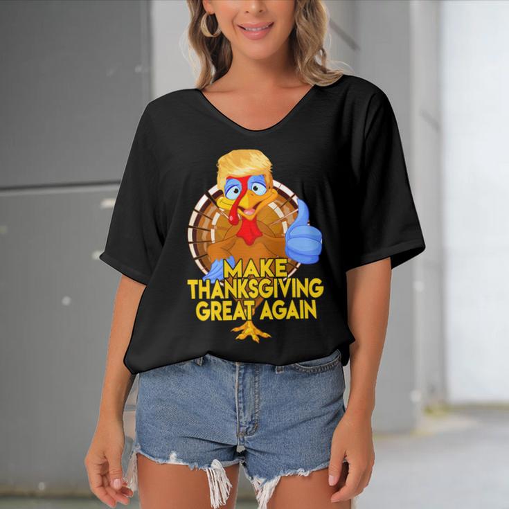 Make Thanksgiving Great Again Funny 2 Shirt Women's Bat Sleeves V-Neck Blouse