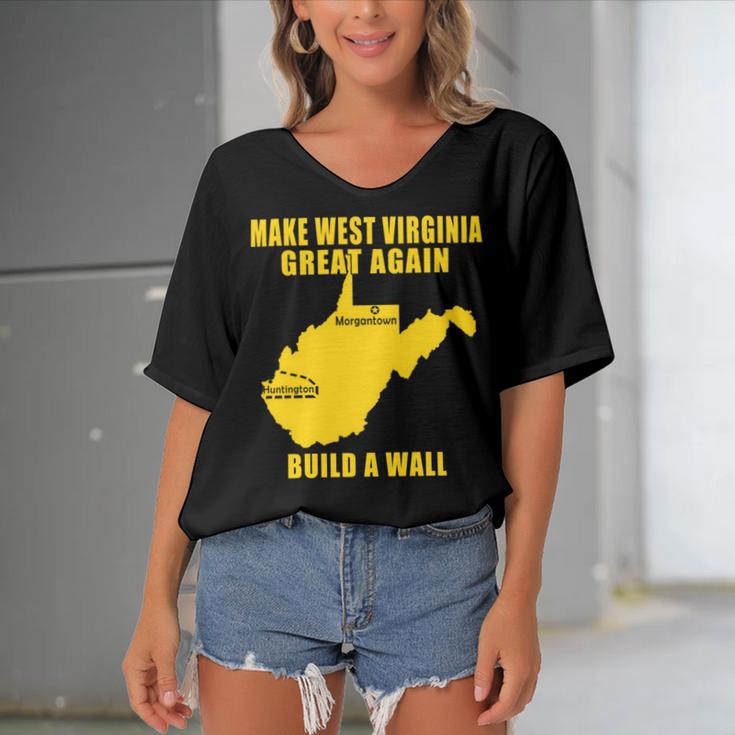 Make West Virginia Great Again Build A Wall Women's Bat Sleeves V-Neck Blouse