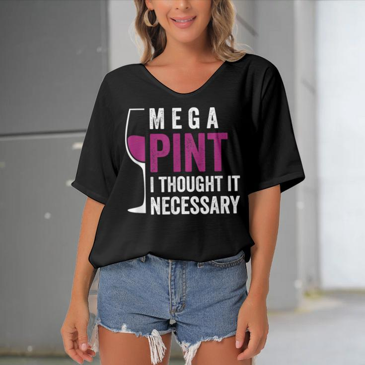 Mega Pint I Thought It Necessary Wine Glass Funny Women's Bat Sleeves V-Neck Blouse