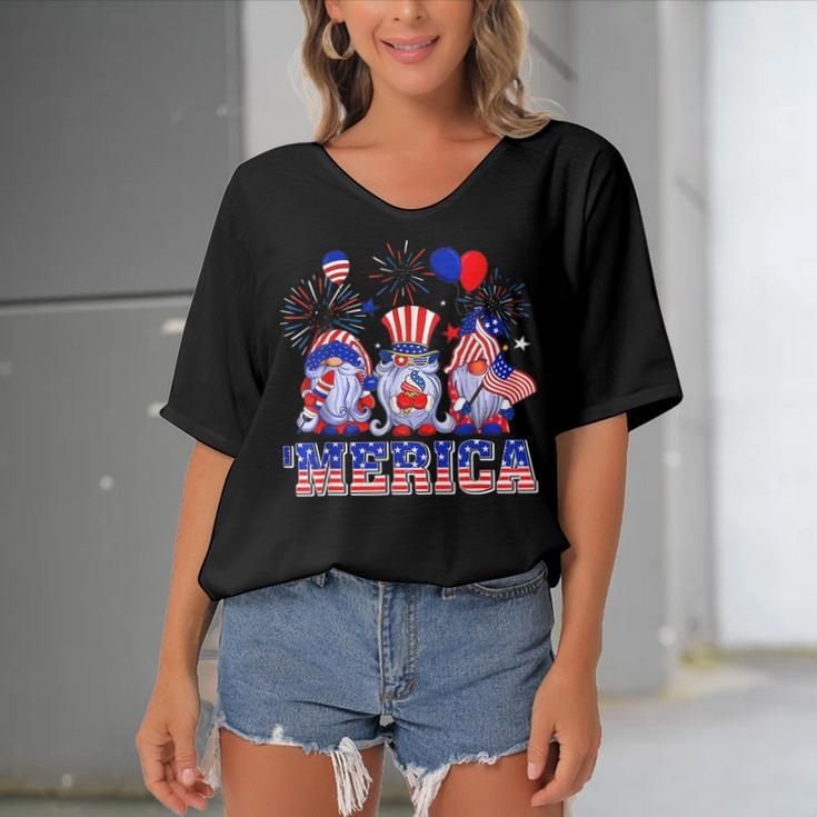 Merica Gnomes Happy 4Th Of July Us Flag Independence Day Women's Bat Sleeves V-Neck Blouse