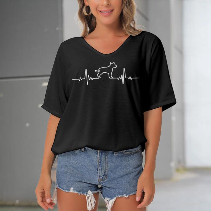 Minimalist Heartbeat American Staffordshire Terrier Women's Bat Sleeves V-Neck Blouse