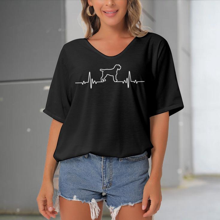 Minimalist Heartbeat German Wirehaired Pointer Women's Bat Sleeves V-Neck Blouse