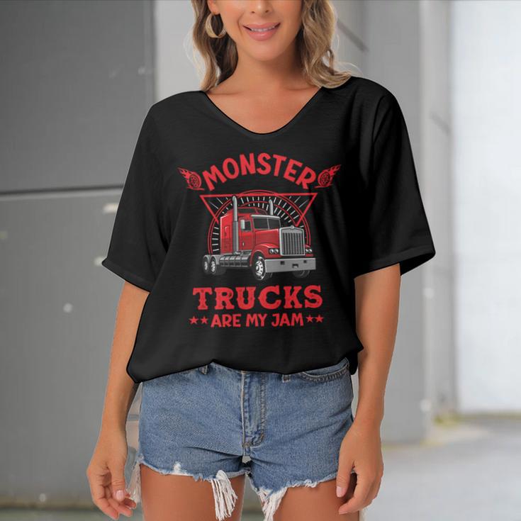 Monster Trucks Are My Jam Women's Bat Sleeves V-Neck Blouse