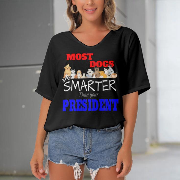 Most Dogs Are Smarter Than Your President Women's Bat Sleeves V-Neck Blouse