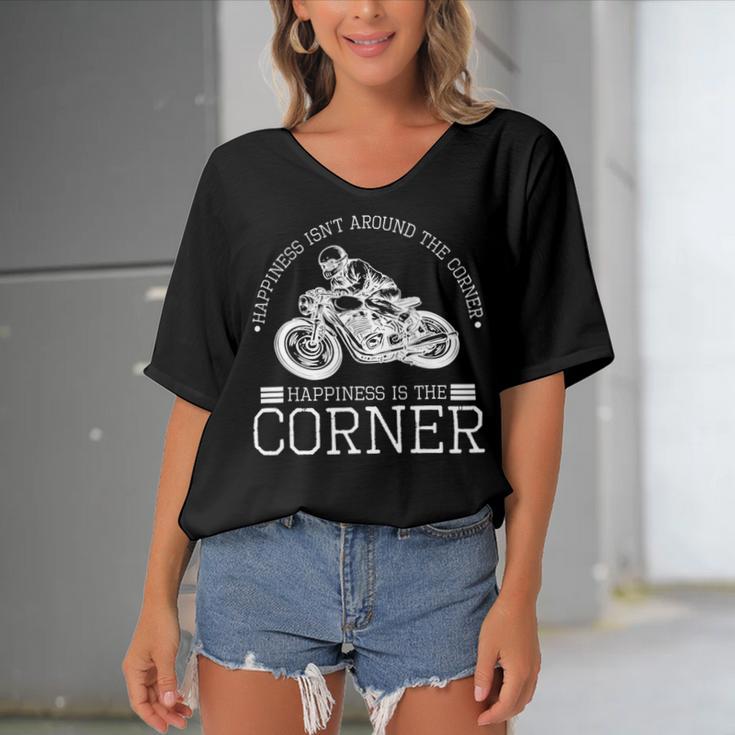 Motorcycle Motorbike Two Wheeler 491 Shirt Women's Bat Sleeves V-Neck Blouse