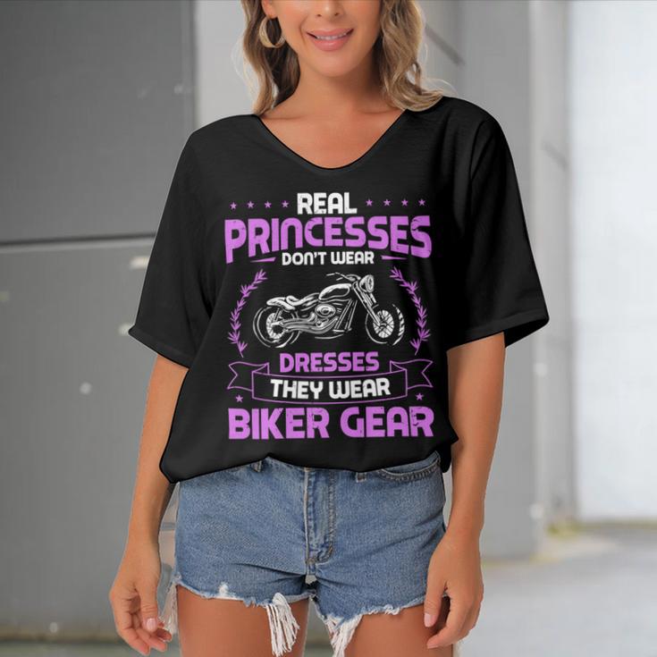 Motorcycle Real Princesses Wear Biker 483 Shirt Women's Bat Sleeves V-Neck Blouse