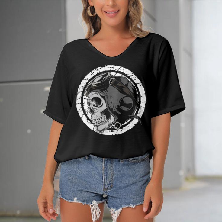 Motorcycle Skull With Helmet Dreaming 472 Shirt Women's Bat Sleeves V-Neck Blouse