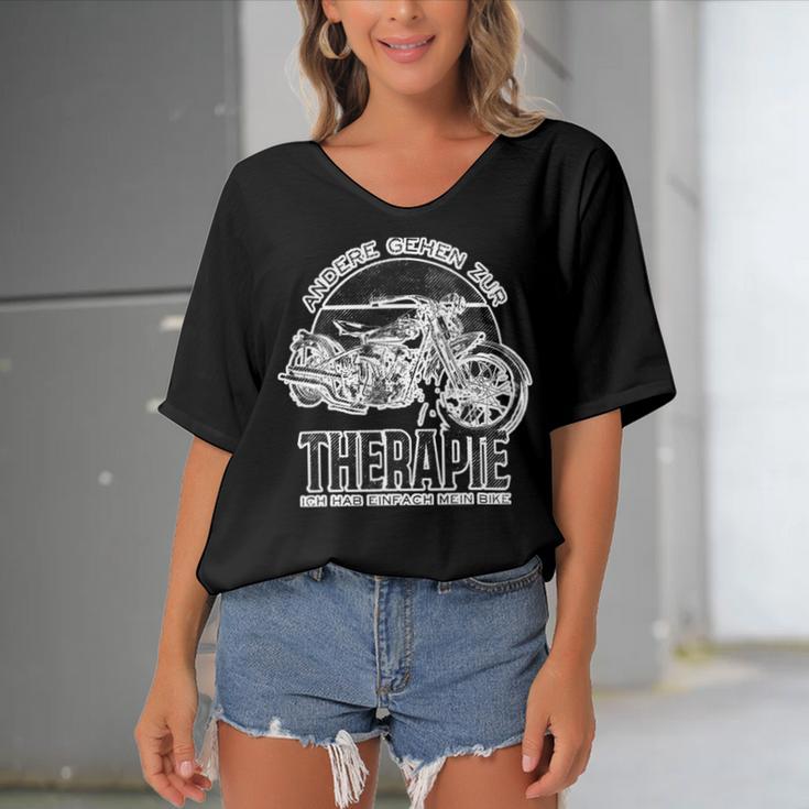 Motorcycles Therapy Ich Hab Einfach 462 Shirt Women's Bat Sleeves V-Neck Blouse