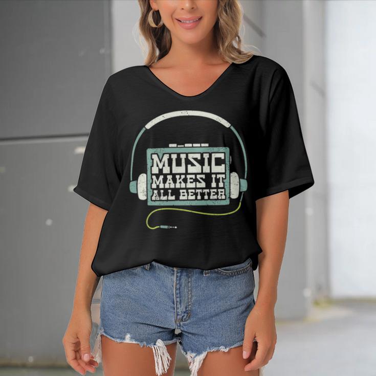 Music Makes It All Better 763 Shirt Women's Bat Sleeves V-Neck Blouse