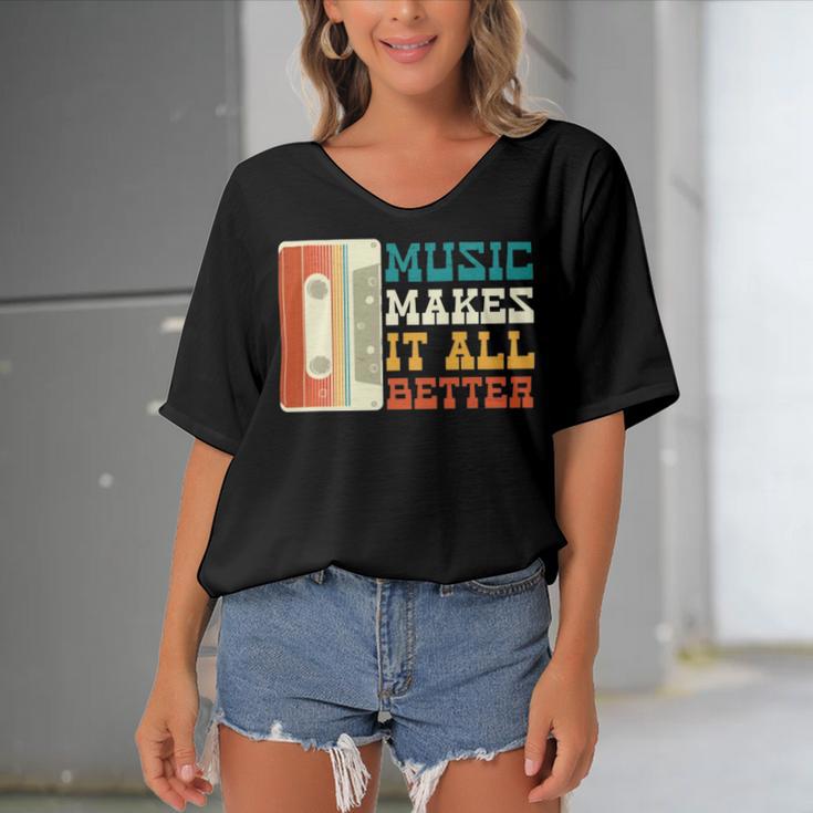 Music Makes It All Better 764 Shirt Women's Bat Sleeves V-Neck Blouse