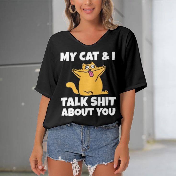 My Cat And I Talk Shit About You 310 Shirt Women's Bat Sleeves V-Neck Blouse