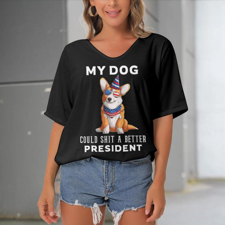 My Dog Could Shit A Better President Corgi Lover Anti Biden V3 Women's Bat Sleeves V-Neck Blouse