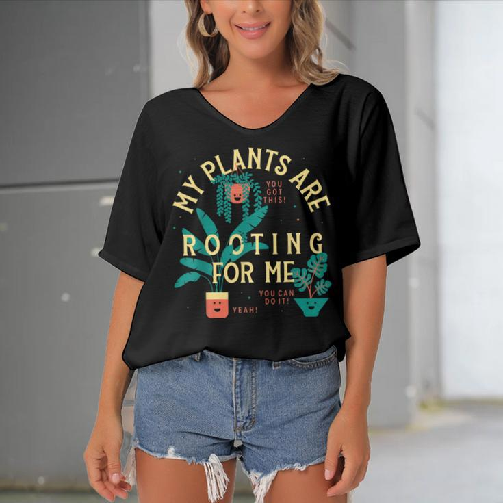 My Plants Are Rooting For Me Plant Funny Gift Women's Bat Sleeves V-Neck Blouse