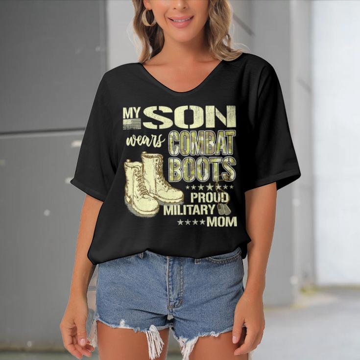 My Son Wears Combat Boots Proud 691 Shirt Women's Bat Sleeves V-Neck Blouse