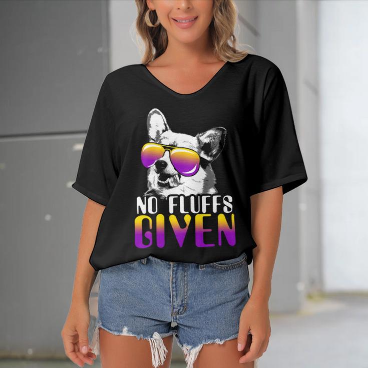 No Fluffs Given Corgi Sunglasses Pembroke Welsh Corgi Pwc Women's Bat Sleeves V-Neck Blouse