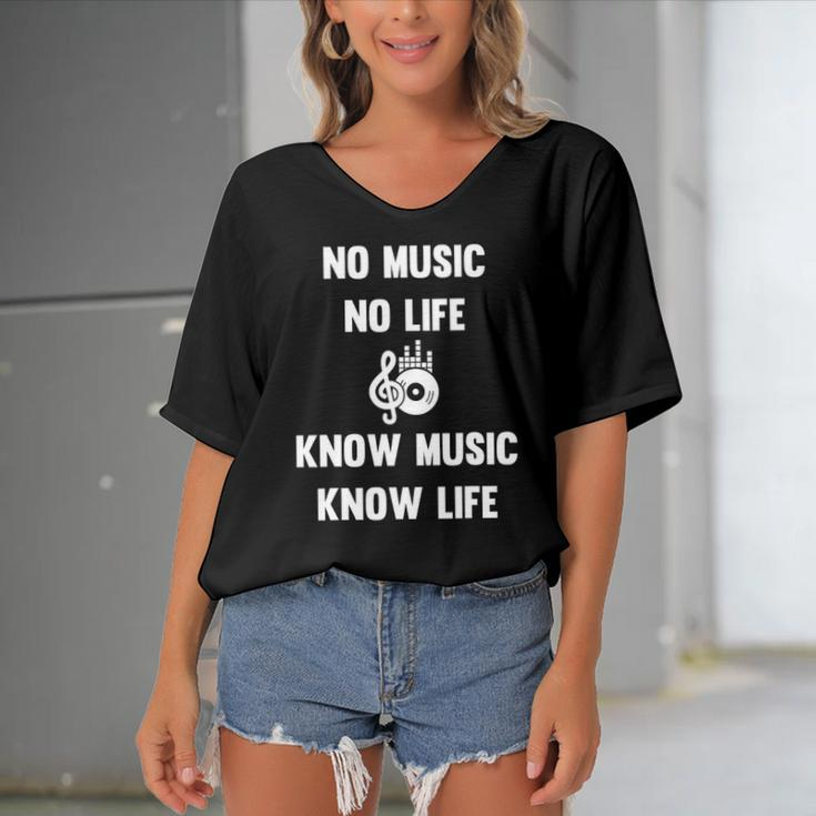 No Music No Life Know Music Know Life Gifts For Musicians Women's Bat Sleeves V-Neck Blouse