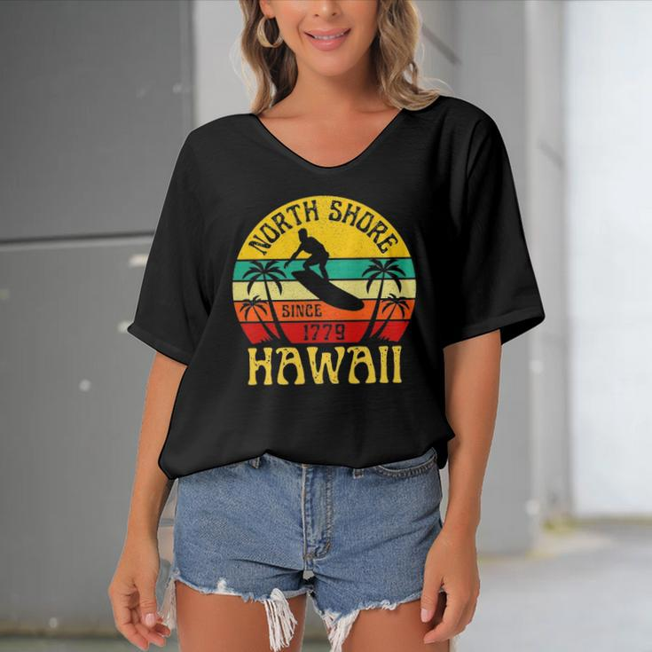 North Shore Beach Hawaii Surfing Surfer Ocean Vintage Women's Bat Sleeves V-Neck Blouse