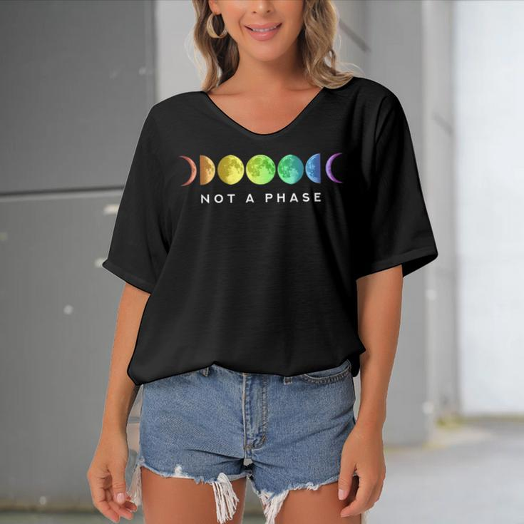 Not A Phase Moon Lgbt Gay Pride Women's Bat Sleeves V-Neck Blouse